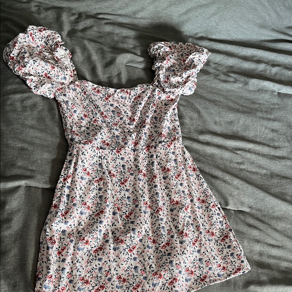 Miami by Francesca’s Floral Puff Sleeve Dress - Pink and Blue